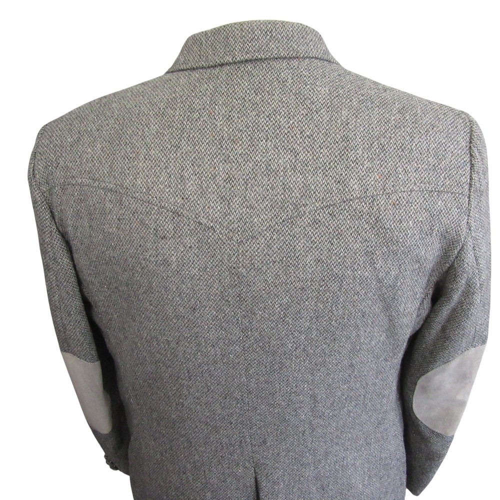 Vintage Western Sport Coat 46R Light Gray Tweed 2 Button Single Vent Yoke - Picture 6 of 11